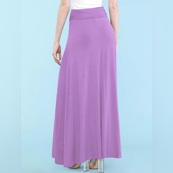 Women's Solid Basic Lightweight Floor Length Flare Long Maxi Lounge Skirt -laven - Picture 5 of 7
